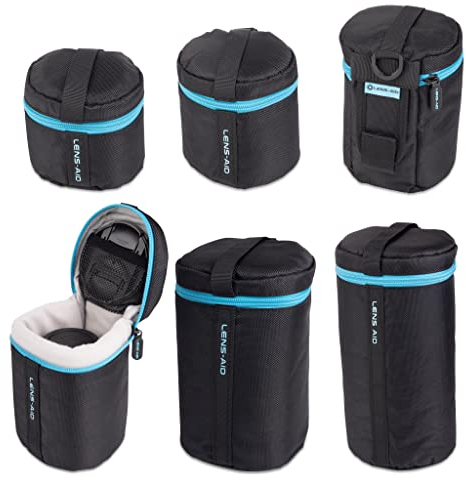 LENS-AID Objektivtasche dick gepolstert: Objektiv-Schutzhülle mit Reißverschluss und Gürtelschnalle…