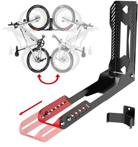 IMAYCC Support Velo Mural Pivotant, Porte Velo Mural Vertical Ajustable Et Pliable, Pas De Levage Nécessaire Accroche Velo Mural,Support à Vélos Peu Encombrant Pour Garage Vélo Léger/Vtt/Vélo De Route