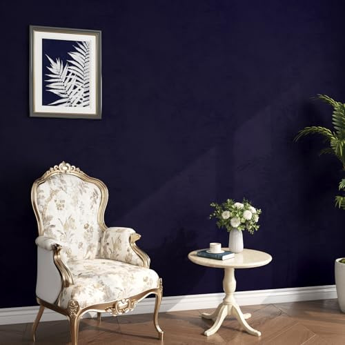 ReWallpaper Peel and Stick Wallpaper Dark Blue Velvet Flock Wall Paper 44.5cmx7m Vintage Wallpaper for Bedroom Adults Velvet Flock Liner for Drawer Cupboard Cabinet Sticky Back Felt Roll