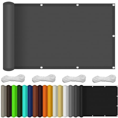 Pantalla para Balcón 110 x 1000 cm Impermeable, Protección UV Revestimiento para Balcón con Ataduras de Cables para Barandillas de Balcón, Terraza y Jardín, Gris Oscuro