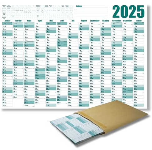 Wandkalender 2025 - DIN A1 Wandplaner - Großer XXL Jahreskalender gefaltet - mit Feiertage und Schulferienübersicht - optimaler Jahresplaner und Urlaubsplaner