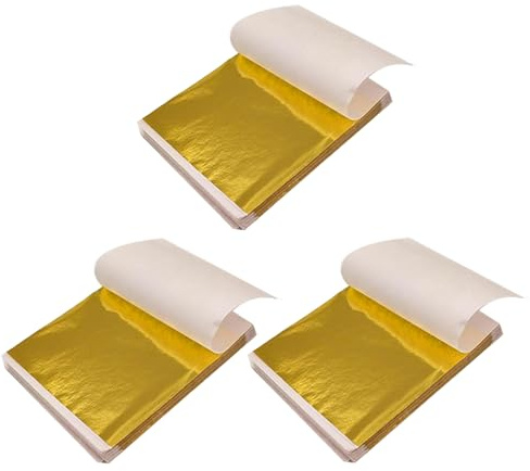 300 PCS Gold Leaf Sheets, 9x9 cm, Multipurpose Kit for Furniture, Home Decor, Canvas, Gilding Nails, Art & DIY Crafts