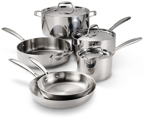 Tramontina Tri-Ply Clad Stainless Steel 9-Piece Cookware Set with Lids, Pots and Pans Kitchen Set, Induction-Ready, Dishwasher-Safe, NSF-Certified