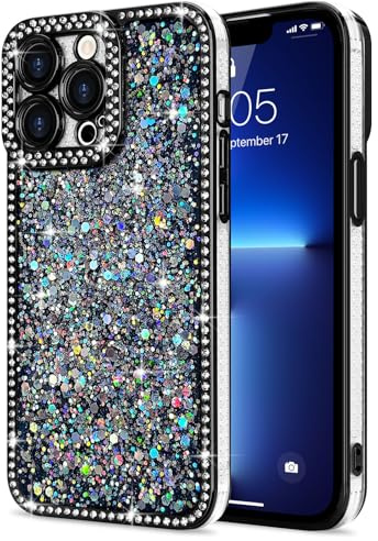 Lafunda Glitzer Hülle Kompatibel mit iPhone 13 Pro Max Handyhülle Mädchen Schuzhülle Glänzend Sparkle Diamond Hülle 3D Bling Kirstall mit Kameraschutz Case für iPhone 13 Pro Max Schwarz