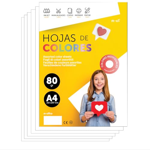 Papier A4 Couleur - Feuilles A4 80g Pour Imprimante Jet d'Encre et Laser, Ramette Papier Pour Loisirs Créatifs, Bricolage et Décoration M-office (100 feuilles, Blanc)