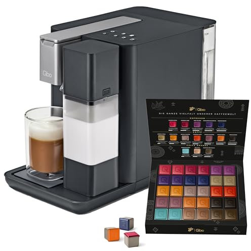 Tchibo Qbo MILK MASTER Premium Kapselmaschine inkl. 16 recyclebare Qbo Kapseln für Cappuccino, Espresso, Caffè Crema, Milchschaum auf Knopfdruck mit abnehmbarem Milchtank 300ml, Gentle Grey