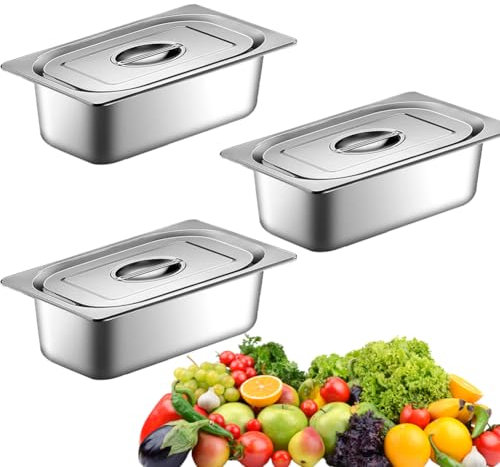 Panierschalen Set 3-teilig, GN Behälter mit deckel, Gastronormbehälter, Edelstahl Panierset für Koteletts, Hitzebeständiger Gastro Behälter, 32,5 x 17,5 x 6,5 cm (32,5 x 17,5 x 6,5cm)