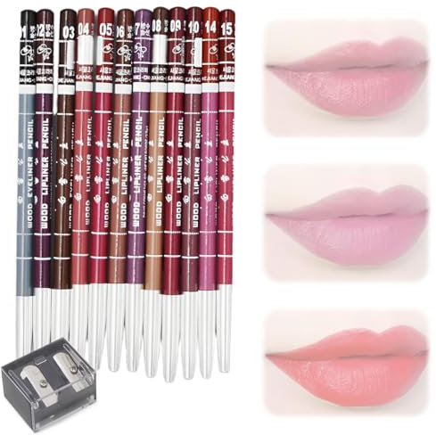 PYEUIFT 12 Pezzi Matita Labbra, Lip Liner, Penna per Labbra Impermeabile, Cremosa e Liscia, No Transfer, Non Scololorisce e Non Sbava, A Lunga Tenuta, per Contornare le Labbra, Vegan