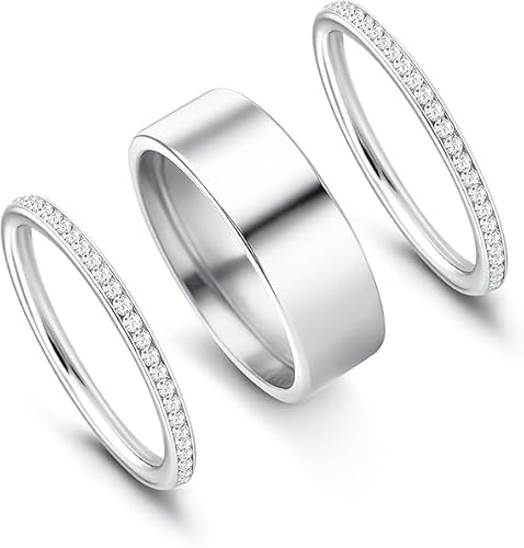 MeeQee 3 stycken guldringar för kvinnor 18K förgyllda ringar set dekorativa stapelbara ringar med kubisk zirkonia vattentät uttalande knuckle ring tumringar minimalistisk ring fingerring, Titan stål
