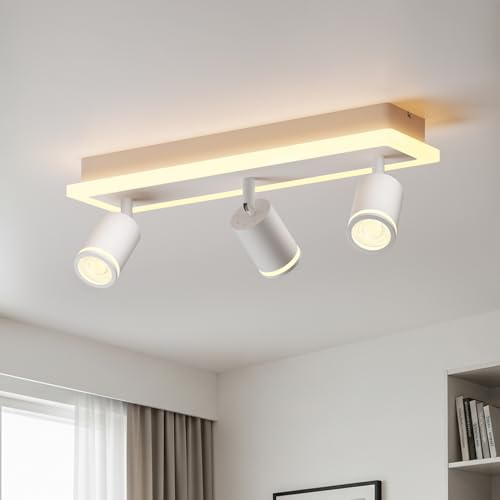 LVWIT White Ceiling Light Fitting,3 Way Spot Lights,Bedroom Lights Ceiling with GU10,Adjustable Kitchen Lights Ceiling,Spotlight Bar Lighting,Living Room Lighting,Modern Ceiling Spots (NO Bulbs)