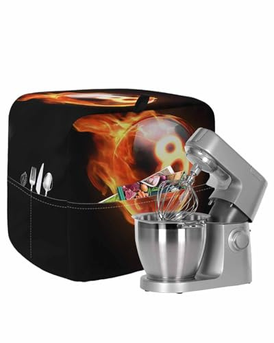 Billiards Stand Mixer Dust Cover with Storage Pocket & Handles,Modern Buruning Flame Sport Black Background Fits All Tilt Head & Bowl Lift Kitchen Appliance Cover Organizer Bag Accessories,4.5-5 Quart