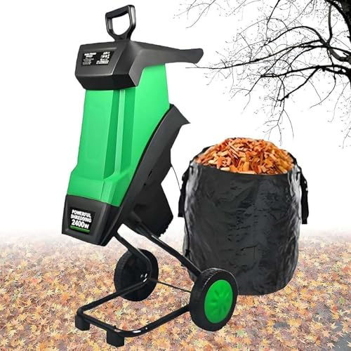 Déchiqueteuse À Bois Électrique 2400W Avec Sac Collecteur 50L, Broyeur De Branches Silencieux 40mm Avec Roues, Idéal Pour Compost Et Entretien De Jardin Efficace