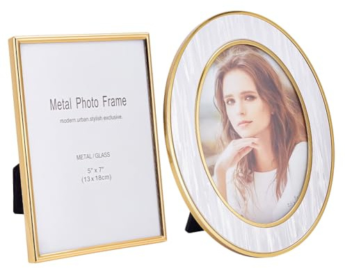 OLYCRAFT Pack de 2 marcos de fotos de metal dorado estilo vintage mesa de pared y decoración de pared marco rectangular y ovalado marcos flotantes para casa y oficina galería de fotos y diseño de