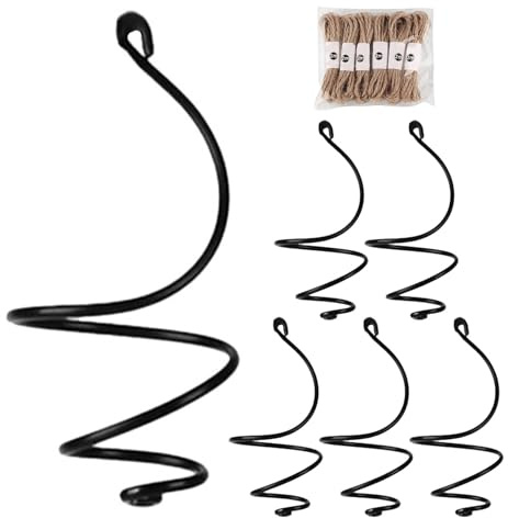 IWOWHERO Supporto per Piante Sospese in Alluminio Nero con Corda, Porta Piante Aeree Moderno a Forma, Set da 6 per Decorazione Casa