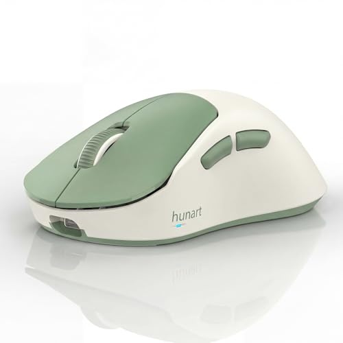 hunart H6 49g Wireless Mouse, Bluetooth & 2.4GHz, Rechargeable, Green | Silent Clicks, Two Ways to Connect, USB-C Charging, Lightweight Right-Hand Ergonomic Comfort, for Laptop, MacBook, Computer