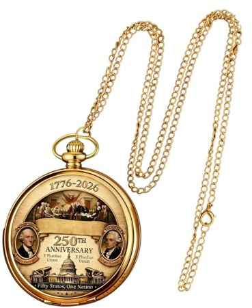 Générique Orologio da tasca | con catena American 250th | Orologi da tasca retrò Gioielli | per gli uomini donne quotidiana ufficio casa viaggio matrimonio festa del papà, Orologio da