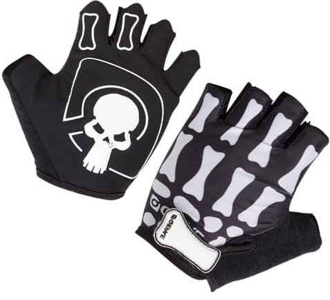 TRIWONDER Guanti Scheletro per Uomo Donna Guanti Teschio Anti-Scivolo Traspiranti da MTB Moto Cross Bici Vespa Lavoro Halloween (03 Nero - Mezze Dita, L)