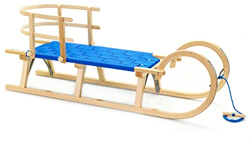 Holzfee Hörnerschlitten Baran S 120 BB RLS Blau Gurtsitz mit Lehne Buchenholz