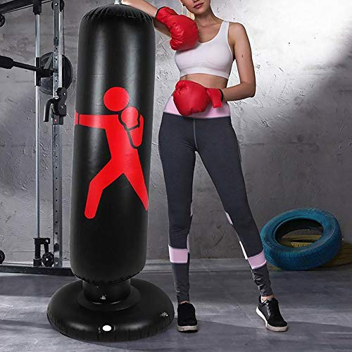 Sac de Frappe sur Pied pour Le Fitness, La Boxe, Sac Gonflable avec Cibles de Frappe, Parfait pour Les Enfants et Les Adultes 160 CM (Noir)