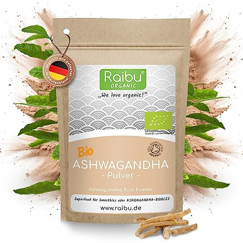Raibu Bio Ashwagandha Pulver 1000g -Withania somnifera - 100% Rein, Ashwagandha Wurzel Pulver - Indischer Ginseng in hochwertiger Bio Qualität - Ohne Zusätze, produziert in Deutschland