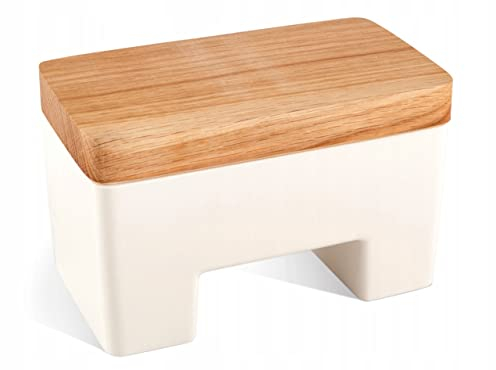 Go Practic Intelligente Butterdose 16,5 x 10 cm Weiß, Butterbox Mit Deckel Ohne Kühlschrank Wasserkühlung Aufbewahrungsbox Buchenholz Kunststoff