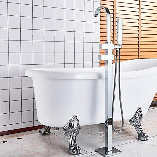 Wieoc Thermostatic Bathtub Faucet Floor Mounted Bathroom Tub Sink Faucet Single Handle Thermostat Water Mixer Tap with Handshower