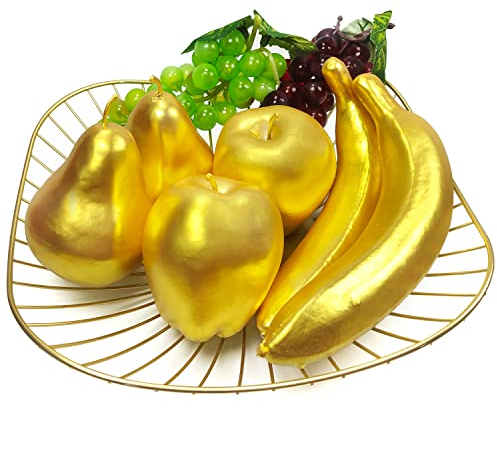 Lorigun 8 Stück künstliche goldene deko Obst, künstliche Früchte für die Dekoration zu Hause, Weihnachten, goldene Früchte, Requisiten, künstliche Apfel, Banane, Birne künstliche Früchte
