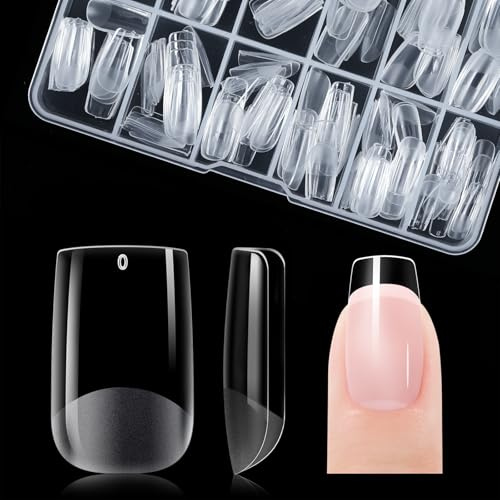 Gelike ec Capsule Americaine Ongle Gel PMMA Faux Ongles Court Carré 120 Pièces 12 Tailles Couverture Complète Capsule Pose Americaine Ongle Transparente