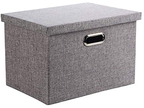 Wintao Storage Boxes with Lids Extra Large, Collapsible Fabric Storage Baskets for Shelves, Grey, 50 x 33 x 30 cm, 1 Pack