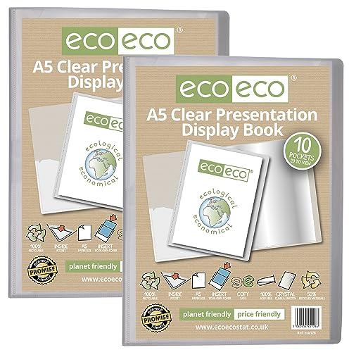 eco-eco Präsentationsbuch, A5-Format, 50% recycelt, 10 Taschen, transparent, Präsentationsmappe, Portfolio, Kunstordner mit Kunststoffhüllen, 2 Stück, eco126 x 2