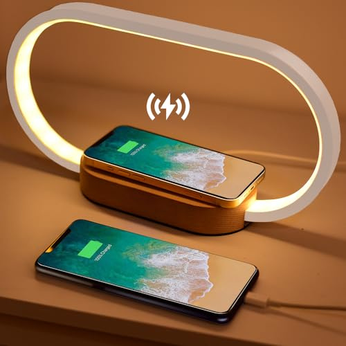 Donewin Wireless Charging Bedside Lamp with USB Charging Port,Premium Wooden Nightstand Light for Bedroom,Nursery Lamp,Touch-Control Desk Lamp,Ideal Gift Choice,Stepless Dimming& 3 Color Temps
