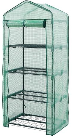 Top Home Solutions® Mini Greenhouse - 4 Tier Cold Frame With Green PE Cover, Roll-Up Zipped Door - Portable Greenhouse For Plants And Seedlings - Perfect for Outdoor Garden and Home