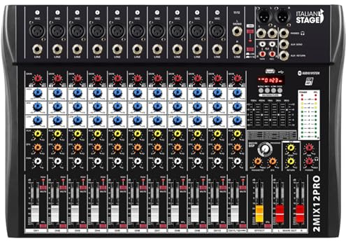Italian Stage IS 2MIX12PRO 12-Kanal-Stereo-Audio-Mixer + DSP Multi FX, integrierter USB-Leser/Recorder und Bluetooth, Schwarz