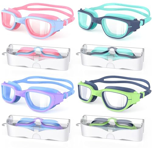Zeligerstar Kids Swim Goggles, 4 Pack Swimming Goggles for Kids 6-14, Anti-Fog UV Protection Pool Glasses for Boys Girls Children
