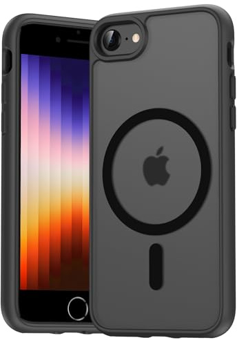 Natiiozie Magnetica Cover per iPhone SE 3/2 (2022/2020), iPhone 8/7 Compatibile con MagSafe Custodia Traslucida Opaca Posteriore, Antiurto Anti-impronta Resistente ai Graffi Protettiva Case Nero