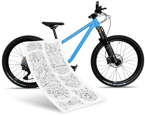 Riesel Design® - „Kids:Tape Fahrrad Rahmenschutz - stylische Schutzfolie für Kinderfahrräder 20-26 Selbstklebende Shapes/Rahmenschutzfolie für den gesamten Rahmen & Gabel (youngstar Doodle Black)