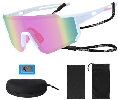 Schnelle Brille,Fahrradbrille Herren Damen Polarisiert,Sportbrille Fahrrad Sonnenbrille UV400 Schutz Radbrille Laufbrille für MTB Laufen Rennrad Fahrrad Ski Fischen Golf Rave Outdooraktivitäten,Rosa