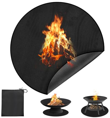 Qivine Tapis Barbecue Sol Exterieur, 120cm Tapis de Brasero Résistant à Chaleur, Rond Tapis Ignifuge pour Barbecue, Cuisson Anti-Feu pour Protection de Cheminée, BBQ, Pelouse et Camping
