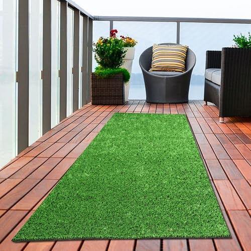 XLX TURF Artificial Grass Runner 1m x 4m - Outdoor Green Fake Grass Turf for Balcony Patio Covering, 8mm Pile Height