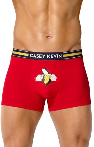 Casey Kevin Men's Boxers Shorts Funny Boxers Cotton Cartoon Printed Underwear Novelty Boxer Fun Trunks Joke Pants Holiday Underpants Red M