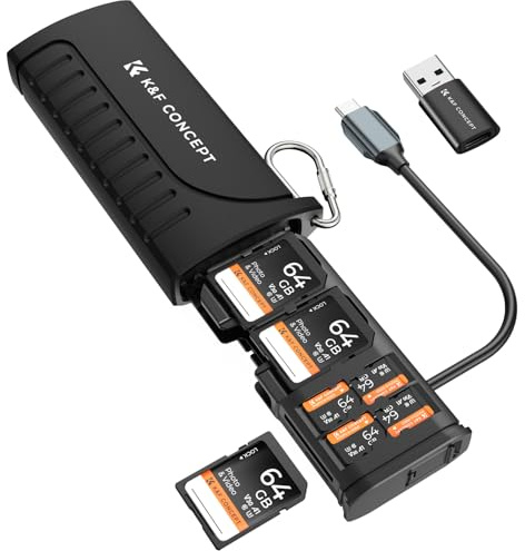K&F CONCEPT 2-in-1 SD Card Reader Adapter, UHS-II/SD 4.0/Micro SD/USB 3.1 Type-C Dual Slots High-Speed Flash Card Case Compatible with Cameras, Drones, Action Cameras, Phones, Laptops