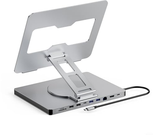 Allthingstore Estación de acoplamiento para portátil 4K 60Hz Puerto Gigabit 10 en 1 Hub USB 3.0 plegable giratorio diseño de aleación de aluminio para oficina en casa
