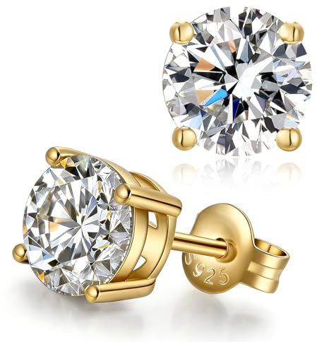 Oro Pendientes Circonita Cúbica Plata de ley 925 con Diamantes Imitación Hipoalergénicos Redondos Cartílago Joyería Piercing Regalo para Mujeres Hombres 7 mm