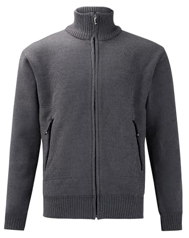 Giacche invernali da uomo con zip intera cardigan lavorato a maglia maglione spesso colletto a maniche lunghe casual foderato in pile cappotto invernale con tasche, Grigio scuro, XL
