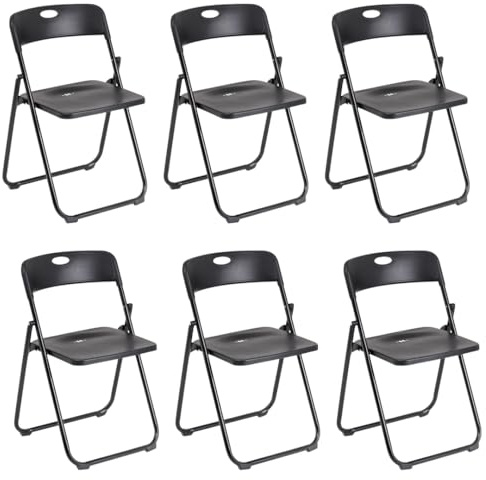 A.M.C. Set di 6 Sedie Pieghevoli, Sedia Pieghevole Salvaspazio, Sedia da Scrivania per L'ufficio, Ideale per Esterno con Robusta Struttura in Metallo e PVC, Portata 120 kg