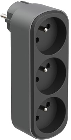 Electraline 531201 Prima Triplite Plug Adapter 3 franska uttag 16A (2P+T), väggadapter, svart/grå