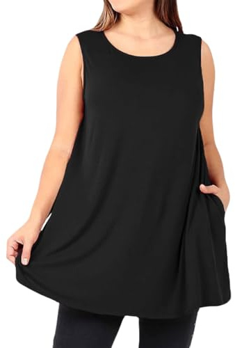 Long Vest Tops for Women Plus Size Tank Top with Pockets, Summer Vests Ladies Loose Fit Camisoles Sleeveless Shirts Round Neck Camisole Tunic Vest Top Cami Dress
