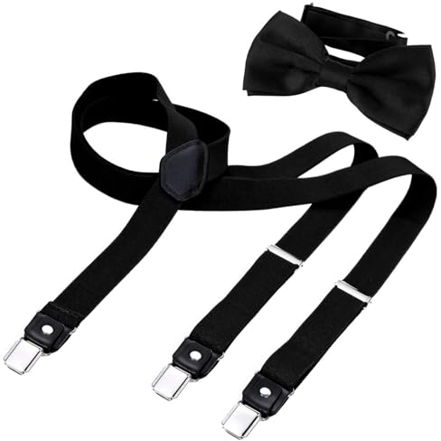 DonDon Hosenträger und Fliege Set für Damen und Herren, Y-Form, 2,5 cm breit, handgefertigt - Elegantes Accessoire für Hochzeit, Party, Smoking, Schwarz