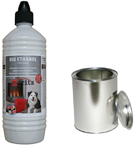 Moritz Starter Set 1 x 1000 ml Bioetanolo + 2 x lattine da 250 ml con coperchio per bruciatori, camino, stufa, bruciatori di sicurezza, pasta combustibile