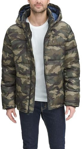 Tommy Hilfiger Men's Hooded Puffer Jacket (Standard and Big & Tall) Down Alternative Coat, New Camo, S